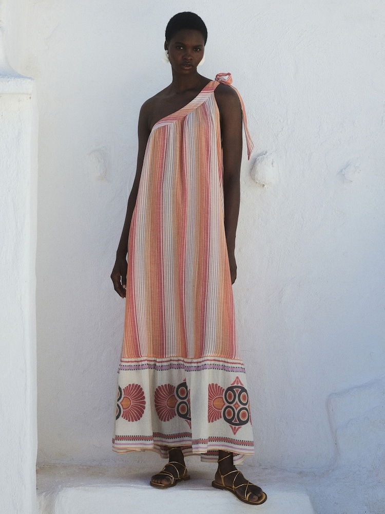 Devotion Twins Orange Delphi One Shoulder 100% Cotton Maxi Dress - Image 1 of 4