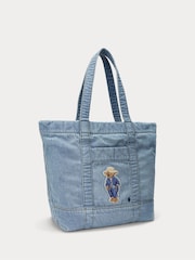 Polo Ralph Lauren Blue Cotton Bear Print Tote Bag - Image 4 of 6