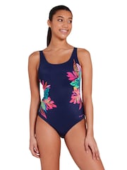 Zoggs Blue Adjustable Kuringai Scoopback Tummy Control Swimsuit - Image 1 of 8