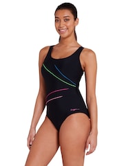 Zoggs Macmasters Scoopback Tummy Control Black Swimsuit - Image 1 of 6