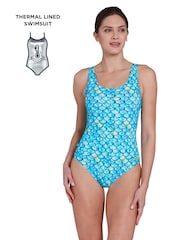 Zoggs Blue Sirene Thermal Silver Lined Scoopback Swimsuit - Image 3 of 8