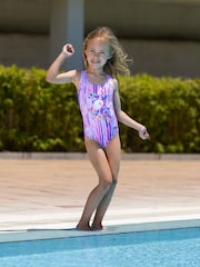 Zoggs Girls Purple Unicorn Actionback Swimsuit - Image 1 of 6