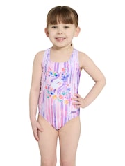 Zoggs Girls Purple Unicorn Actionback Swimsuit - Image 2 of 6