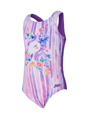 Zoggs Girls Purple Unicorn Actionback Swimsuit - Image 5 of 6