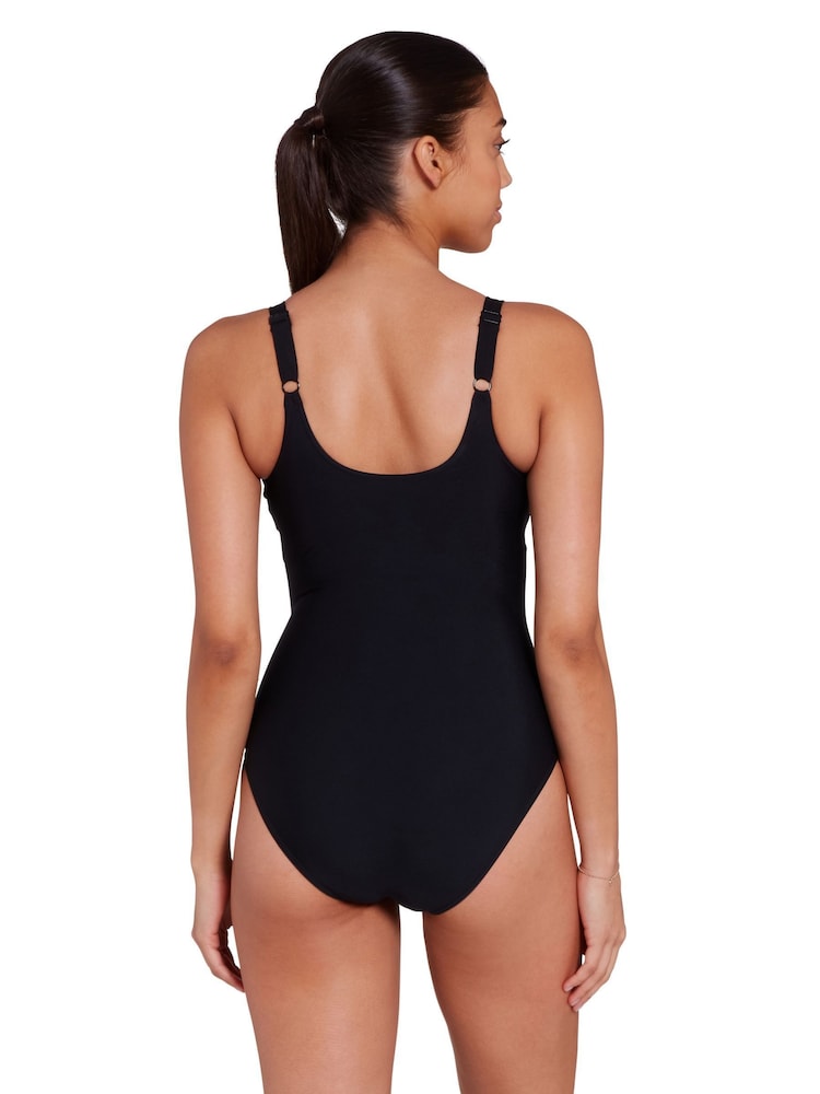 Zoggs Adjustable Scoopback Tummy Control Black Swimsuit - Image 2 of 7