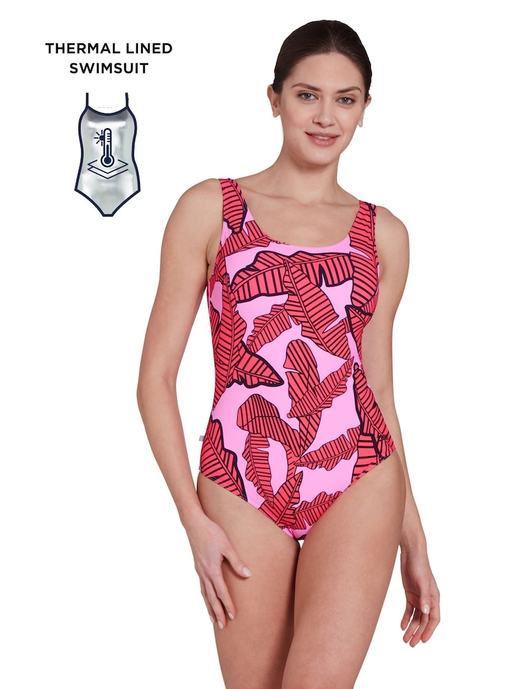 Zoggs Pink Awaken Thermal Silver Lined Scoopback Swimsuit - Image 2 of 9
