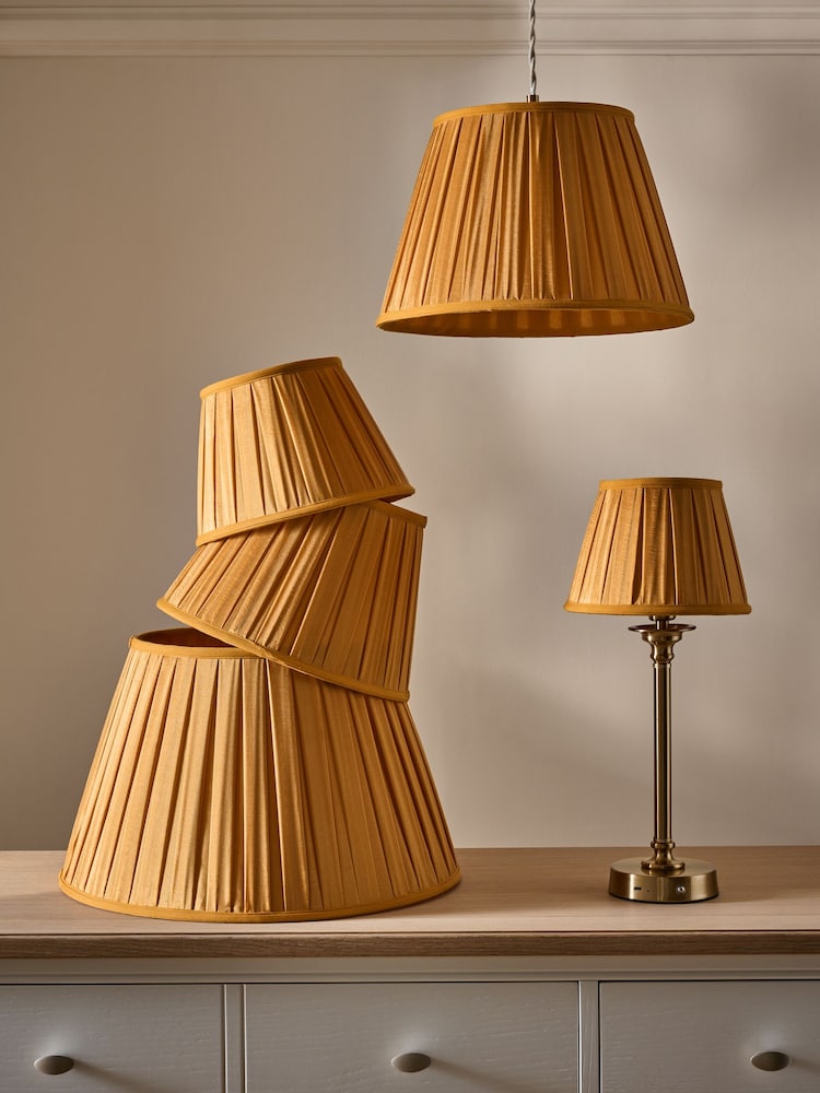 Ochre Yellow Box Pleated Lamp Shade - Image 2 of 6
