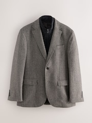 Taupe Regular Fit Herringbone Wool Rich Hybrid Blazer With Internal Gilet - Image 7 of 10