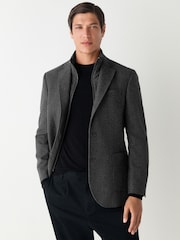 Grey Regular Fit Herringbone Wool Rich Hybrid Blazer With Internal Gilet - Image 1 of 4