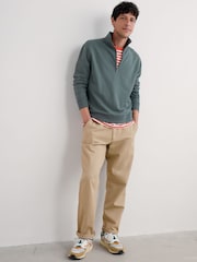 Seasalt Cornwall Grey Mens Wood Moss Quarter Zip 100% Cotton Sweatshirt - Image 1 of 5