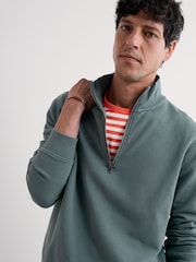 Seasalt Cornwall Grey Mens Wood Moss Quarter Zip 100% Cotton Sweatshirt - Image 3 of 5