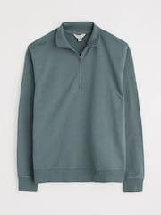 Seasalt Cornwall Grey Mens Wood Moss Quarter Zip 100% Cotton Sweatshirt - Image 4 of 5