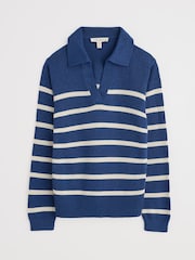 Seasalt Cornwall Blue Barbizan Long Sleeve Collared 100% Cotton Jumper - Image 4 of 5