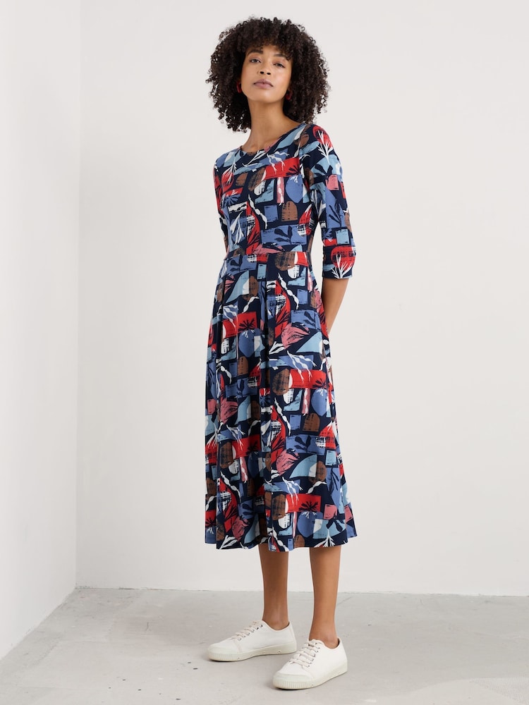 Seasalt Cornwall Black Wild Bouquet 3/4 Sleeve Midi Dress - Image 1 of 7