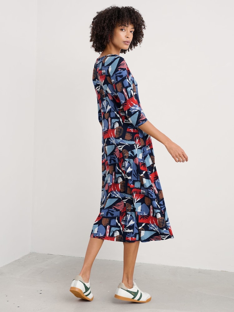 Seasalt Cornwall Black Wild Bouquet 3/4 Sleeve Midi Dress - Image 2 of 7