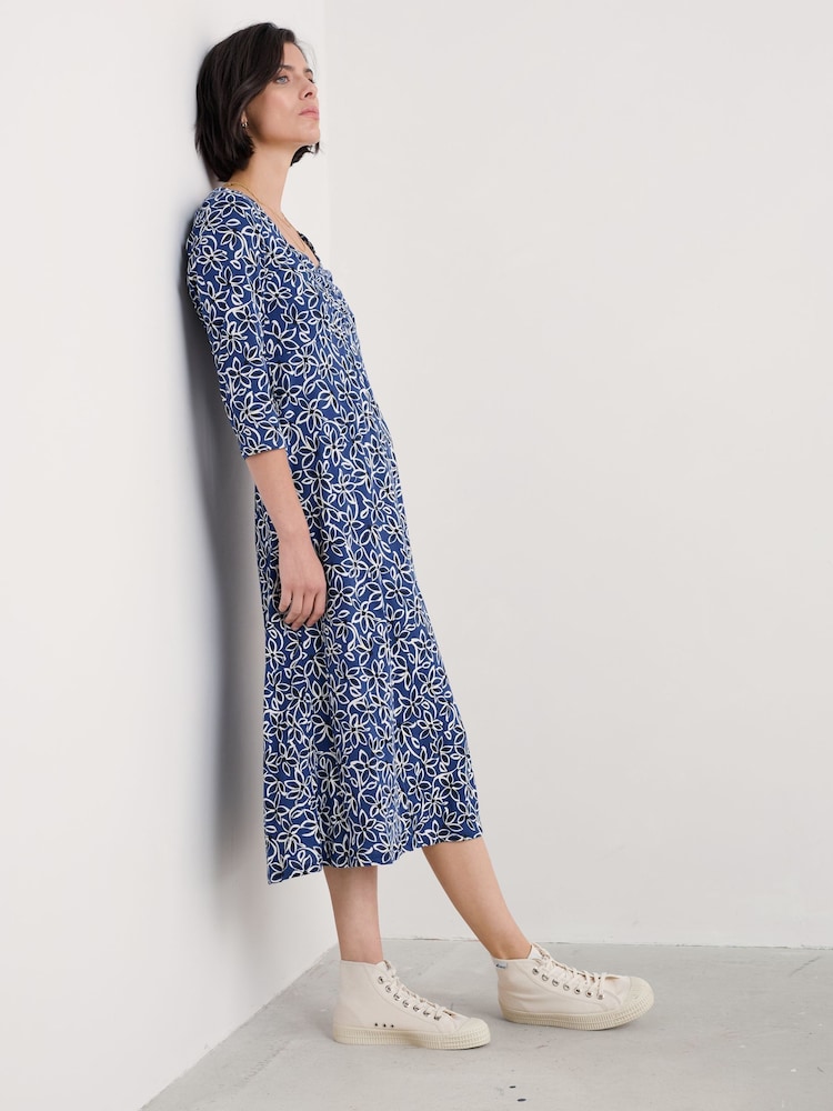 Seasalt Cornwall Blue Secret Cove 3/4 Sleeve Midi Dress - Image 1 of 5