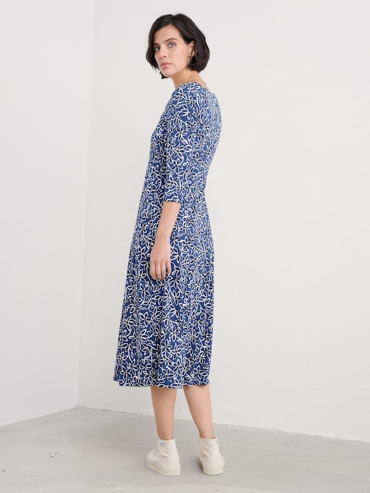 Seasalt Cornwall Blue Secret Cove 3/4 Sleeve Midi Dress - Image 2 of 5