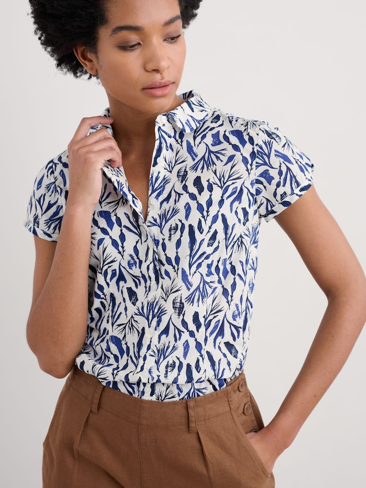 Seasalt Cornwall Blue Rushmaker Short Sleeve 100% Cotton Shirt - Image 2 of 5