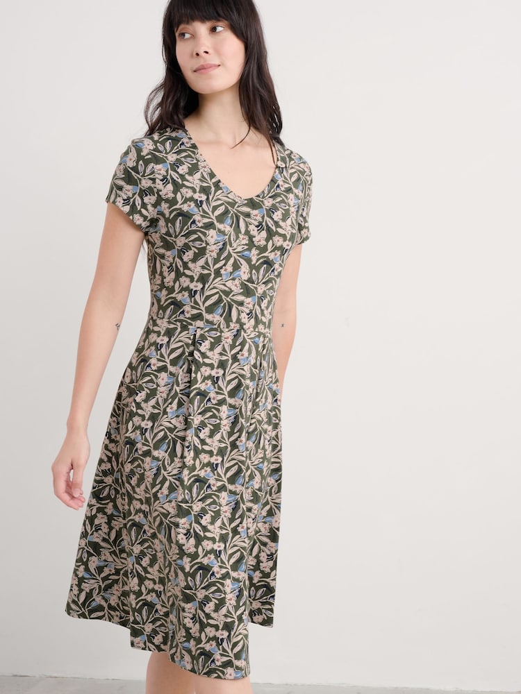 Seasalt Cornwall Green Secret Cove 3/4 Sleeve Midi Dress - Image 1 of 5