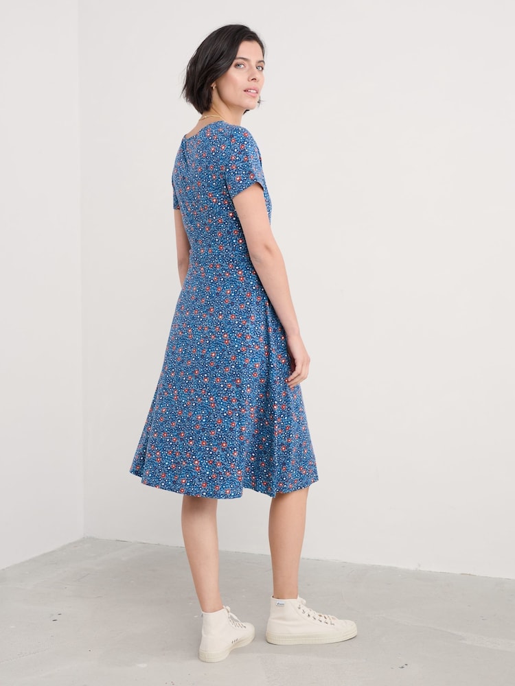 Seasalt Cornwall Blue Tall Secret Cove 3/4 Sleeve Midi Dress - Image 2 of 5