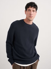 Seasalt Cornwall Blue Mens Mizzen 100% Cotton Knitted Jumper - Image 1 of 5
