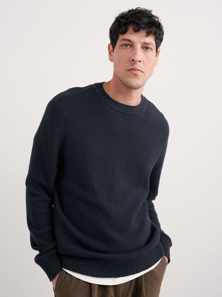 Seasalt Cornwall Blue Mens Mizzen 100% Cotton Knitted Jumper - Image 1 of 5