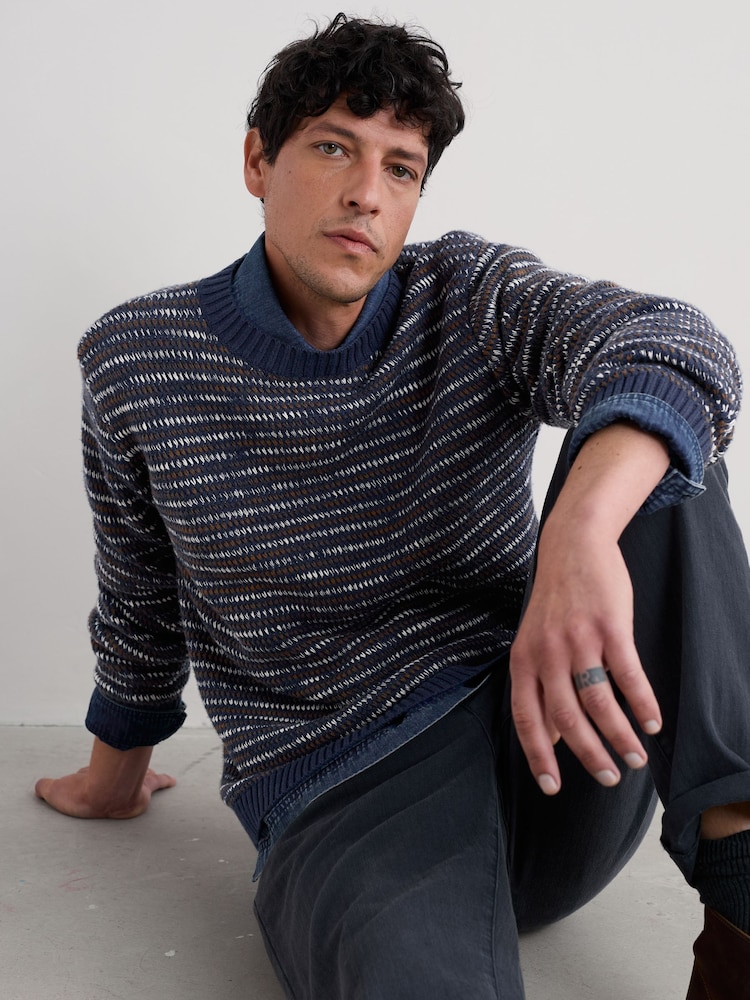 Seasalt Cornwall Blue Mens Fellwalker 100% Cotton Knitted Jumper - Image 1 of 7