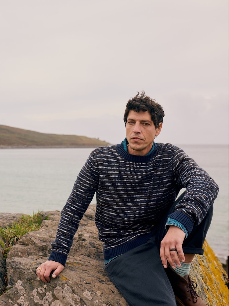 Seasalt Cornwall Blue Mens Fellwalker 100% Cotton Knitted Jumper - Image 2 of 7