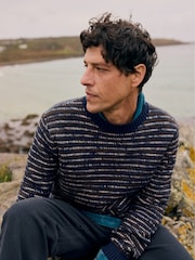 Seasalt Cornwall Blue Mens Fellwalker 100% Cotton Knitted Jumper - Image 4 of 7