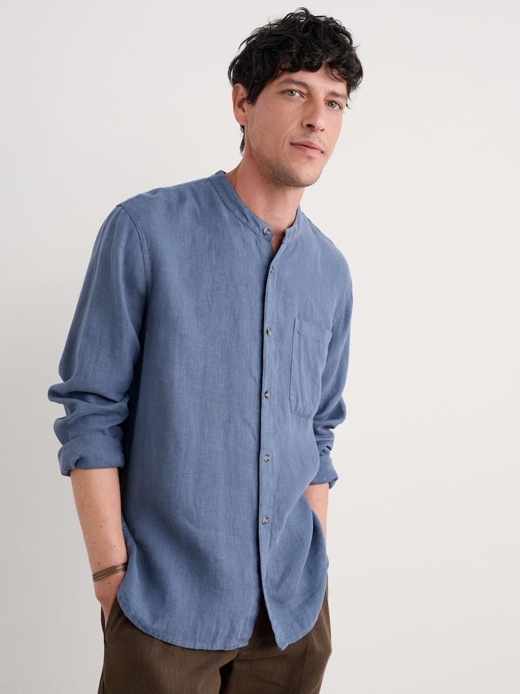 Seasalt Cornwall Blue Mens Porlock 100% Linen Shirt - Image 1 of 5