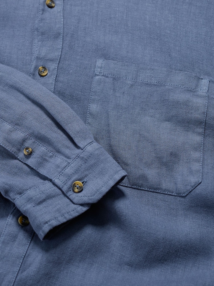 Seasalt Cornwall Blue Mens Porlock 100% Linen Shirt - Image 5 of 5