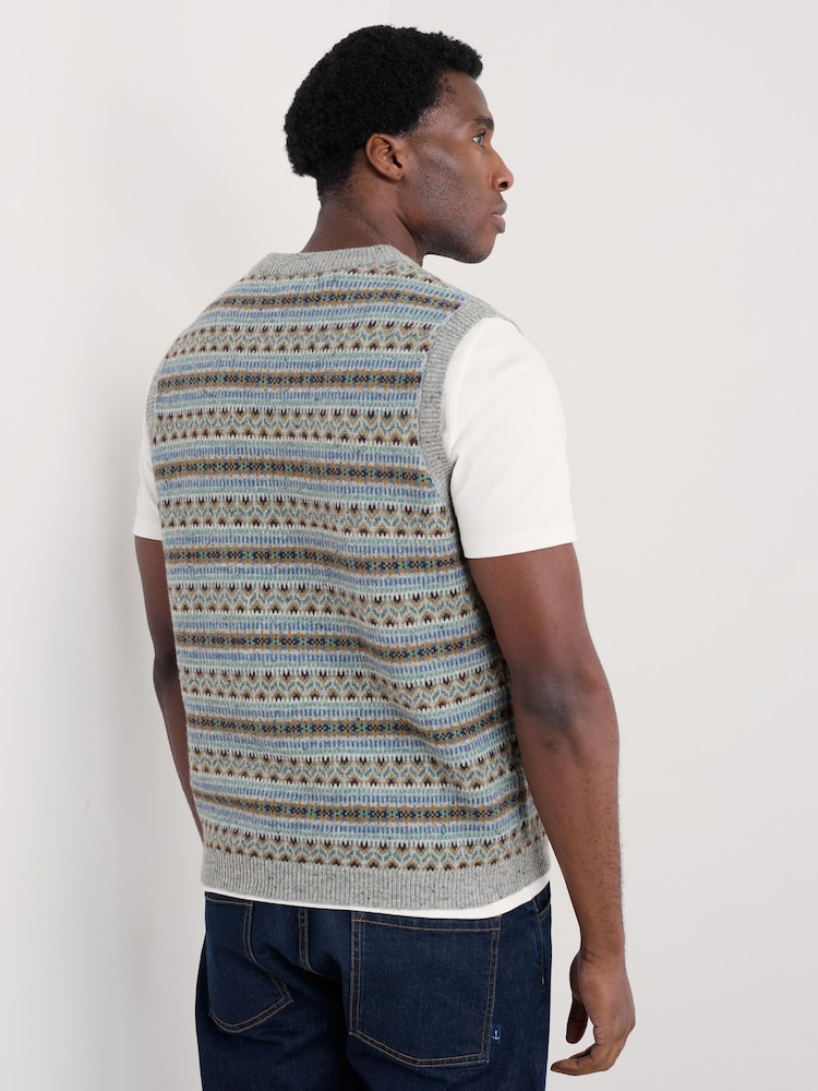 Seasalt Cornwall Grey Mens Fairisle Pattern Walt Vest - Image 4 of 5