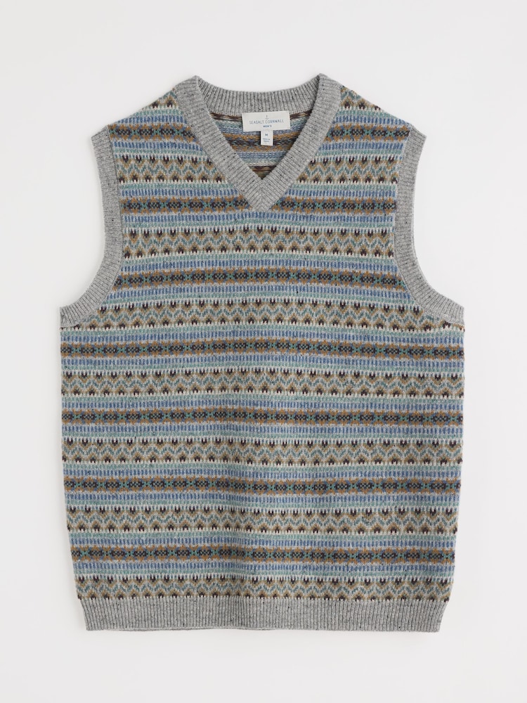 Seasalt Cornwall Grey Mens Fairisle Pattern Walt Vest - Image 5 of 5