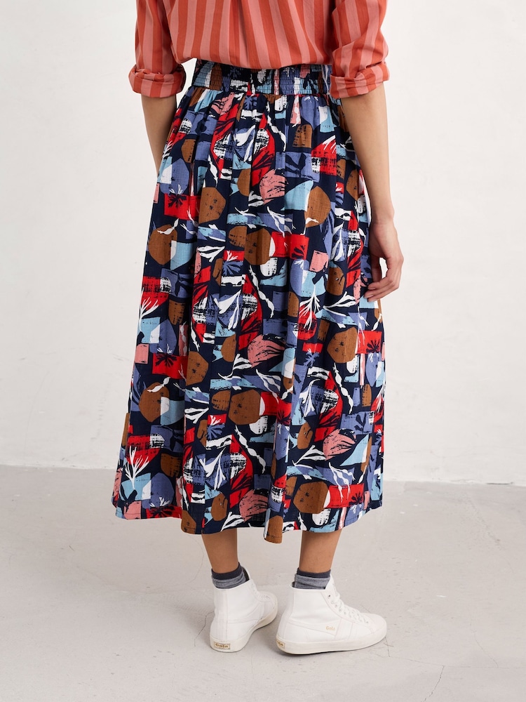 Seasalt Cornwall Black Multi Mevagissey 100%  Cotton Midi Skirt - Image 2 of 4