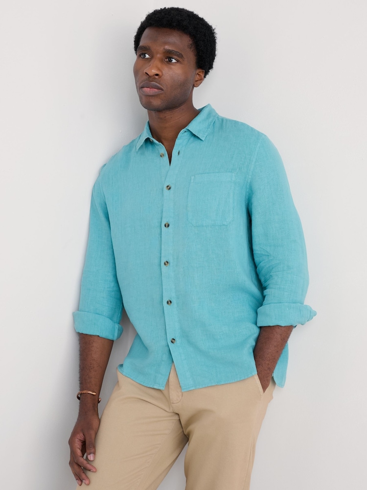 Seasalt Cornwall Blue Mens Curator 100% Linen Shirt - Image 1 of 5