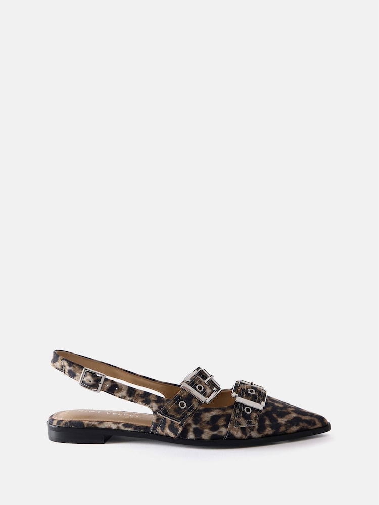 Mint Velvet Cream Leopard Print Leather Buckled Flat Shoes - Image 2 of 6