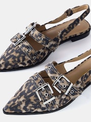 Mint Velvet Cream Leopard Print Leather Buckled Flat Shoes - Image 4 of 6
