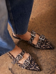 Mint Velvet Cream Leopard Print Leather Buckled Flat Shoes - Image 6 of 6