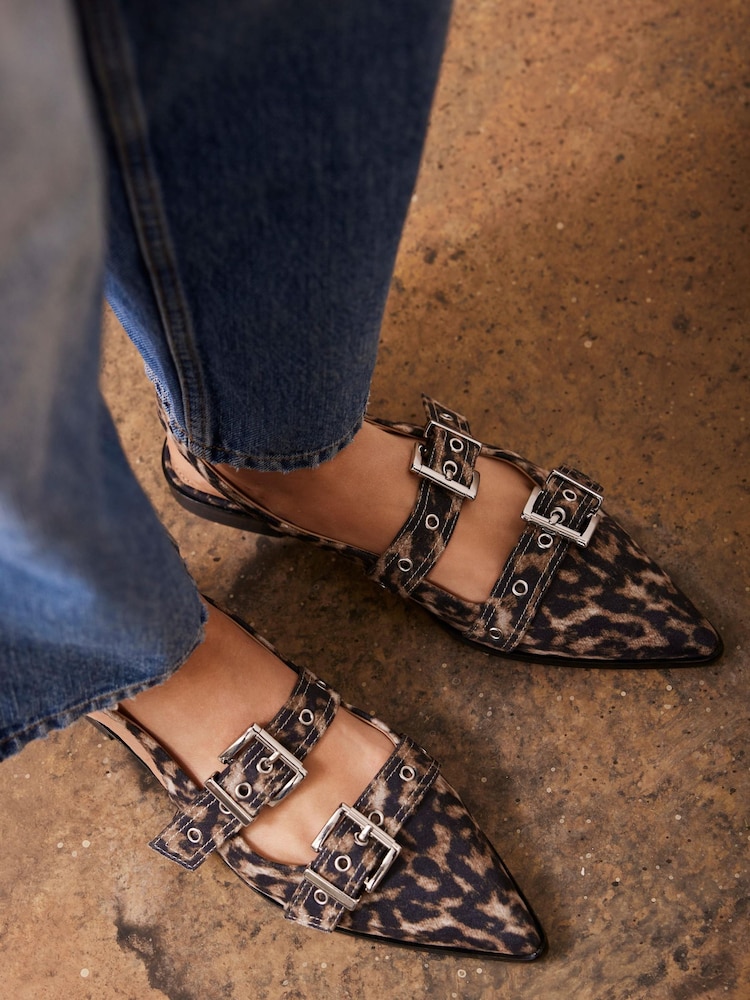 Mint Velvet Cream Leopard Print Leather Buckled Flat Shoes - Image 6 of 6