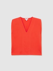 Reiss Coral Dixie Shoulder-Pad 100% Cotton V-Neck Top - Image 2 of 5