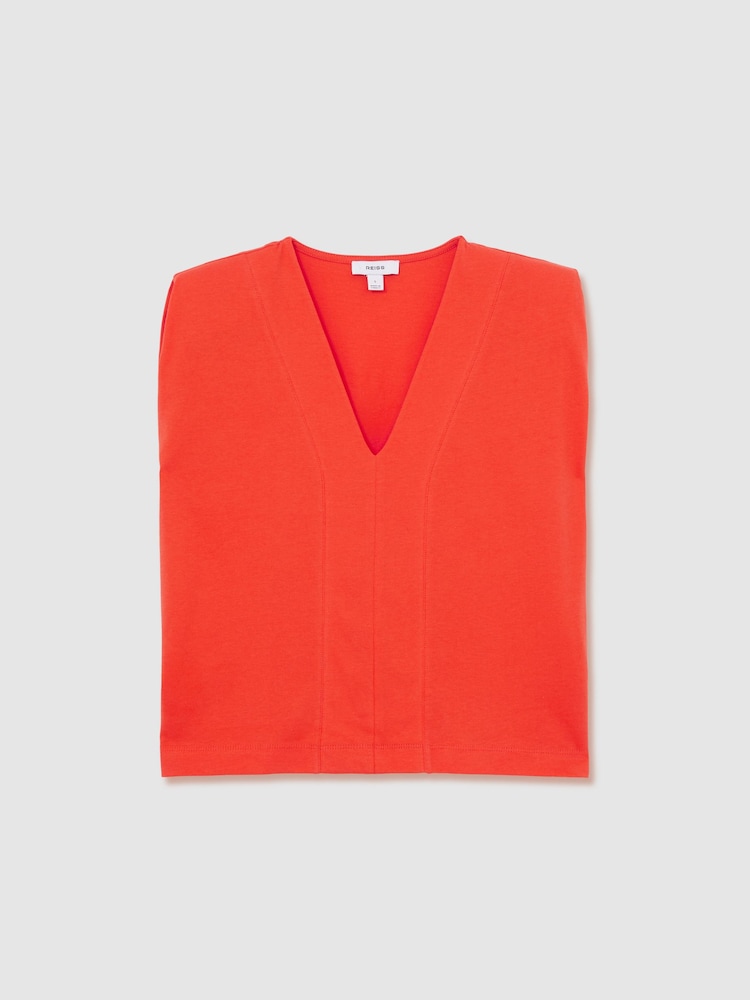 Reiss Coral Dixie Shoulder-Pad 100% Cotton V-Neck Top - Image 2 of 5