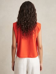 Reiss Coral Dixie Shoulder-Pad 100% Cotton V-Neck Top - Image 4 of 5