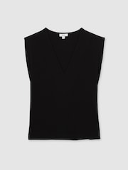Reiss Black Dixie Shoulder-Pad 100% Cotton V-Neck Top - Image 2 of 5