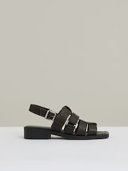 Reiss Chocolate Marlie Leather Fisherman Sandals - Image 1 of 5