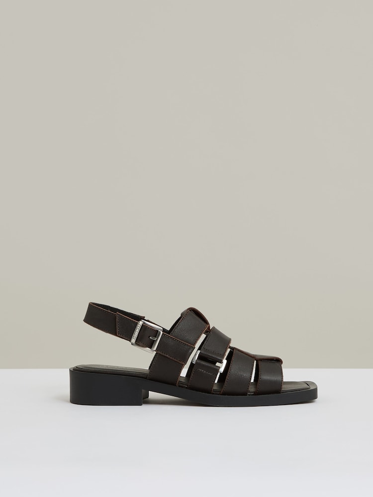 Reiss Chocolate Marlie Leather Fisherman Sandals - Image 1 of 5