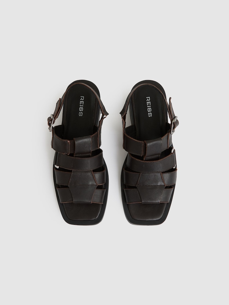 chocolat - Sandales en cuir style pêcheur Reiss Marlie - Image 3 of 5