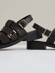 Reiss Chocolate Marlie Leather Fisherman Sandals - Image 5 of 5