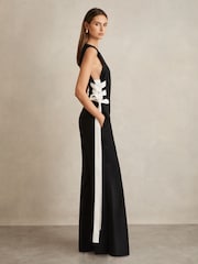 Reiss Navy/White Emma Lace-Up Side Wide-Leg Jumpsuit - Image 1 of 6