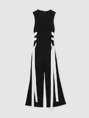 Reiss Navy/White Emma Lace-Up Side Wide-Leg Jumpsuit - Image 2 of 6