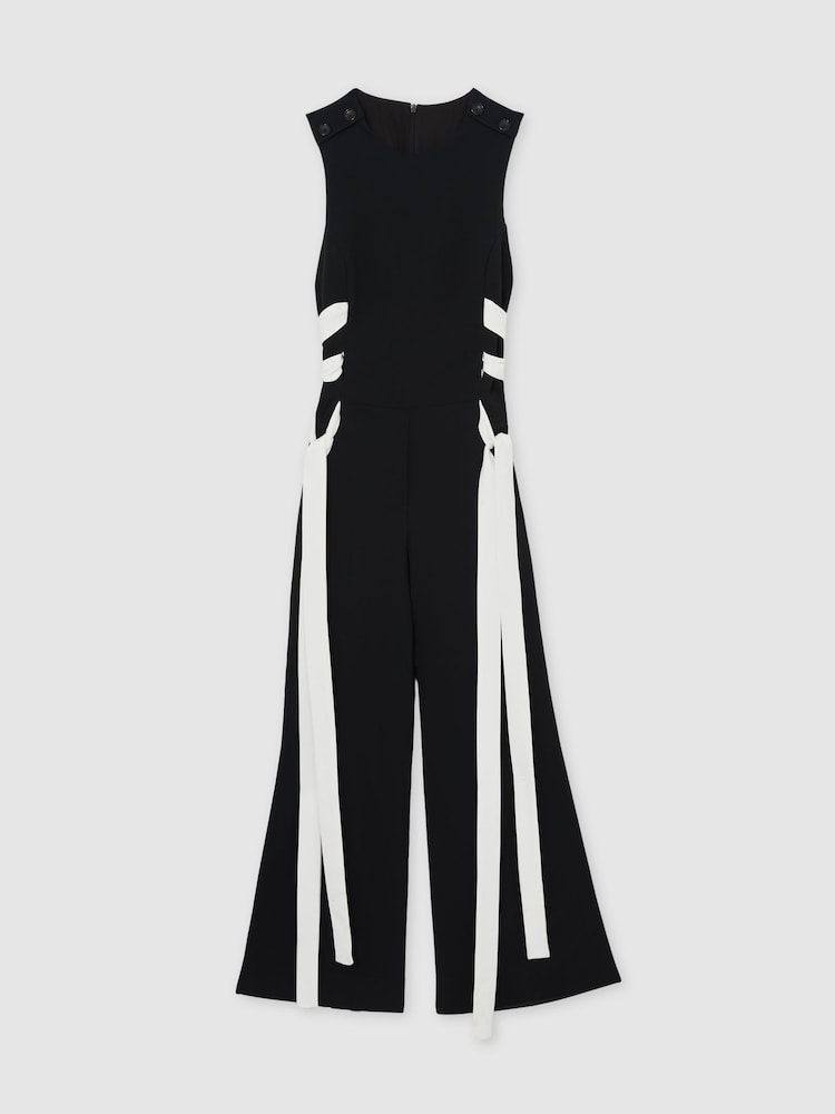 Reiss Navy/White Emma Lace-Up Side Wide-Leg Jumpsuit - Image 2 of 6